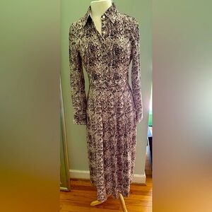 Marie Oliver Brown and Cream Pleated long Sleeve Dress